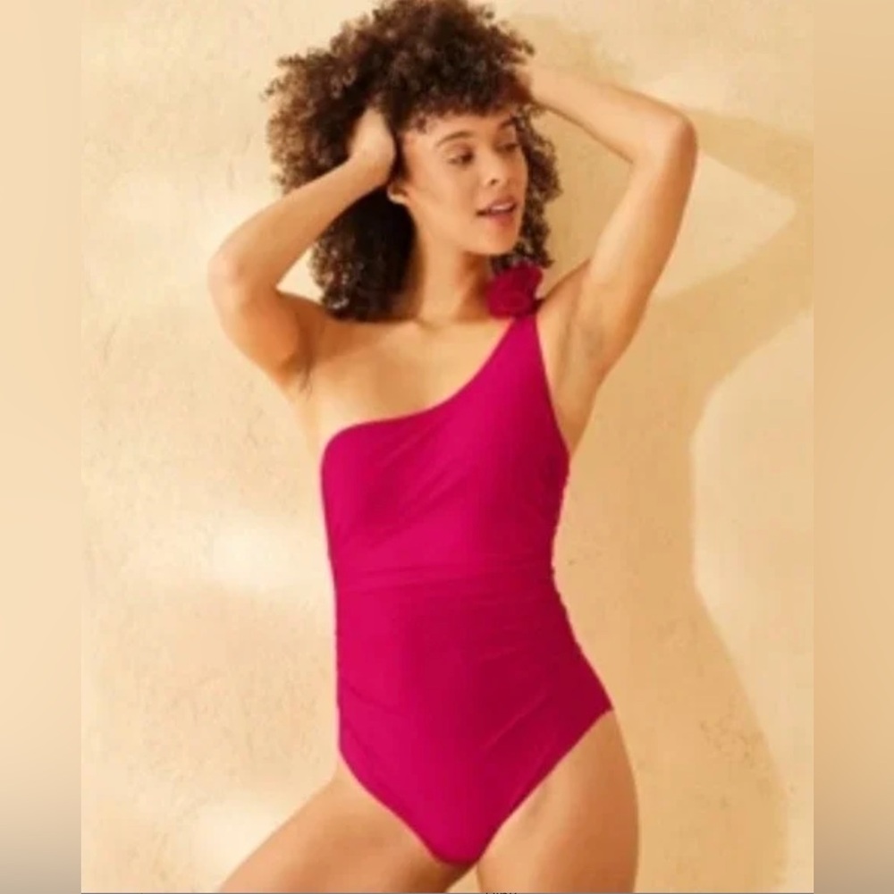 Shade & Shore - Women’s Rosette One Shoulder Tummy Control One Piece Swimsuit